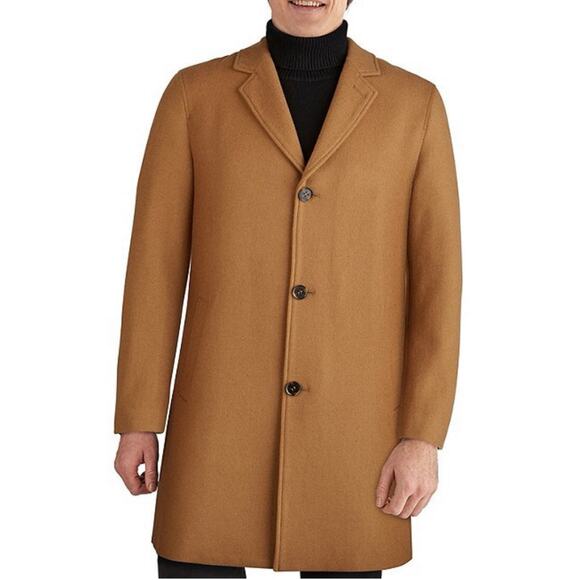 Cole Haan Notch Collar Button Front Wool-Blend Coat Preppy Camel Casual Men's M - Picture 1 of 16